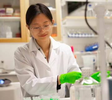 Dr Fengyi Zhu working with lab samples